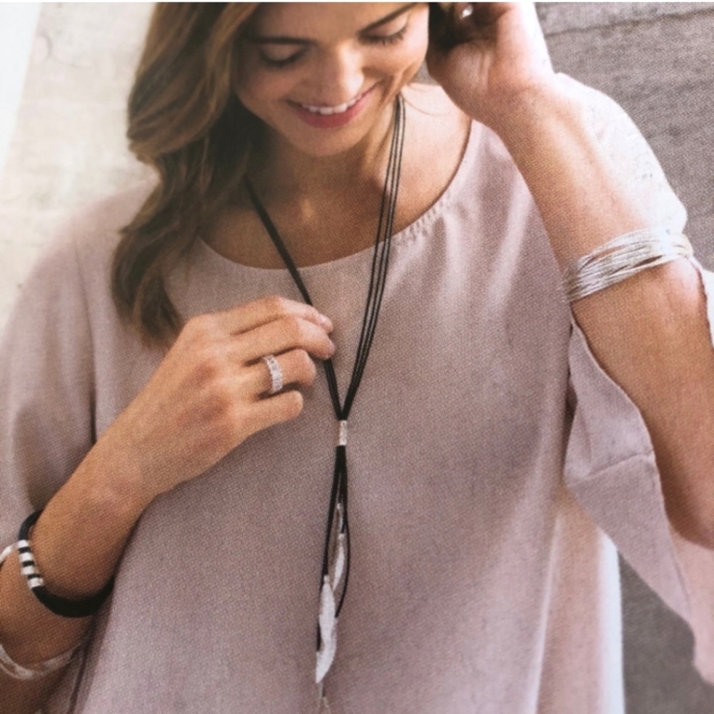 Silpada Silver & Leather "Layered Leaf" Necklace N3224